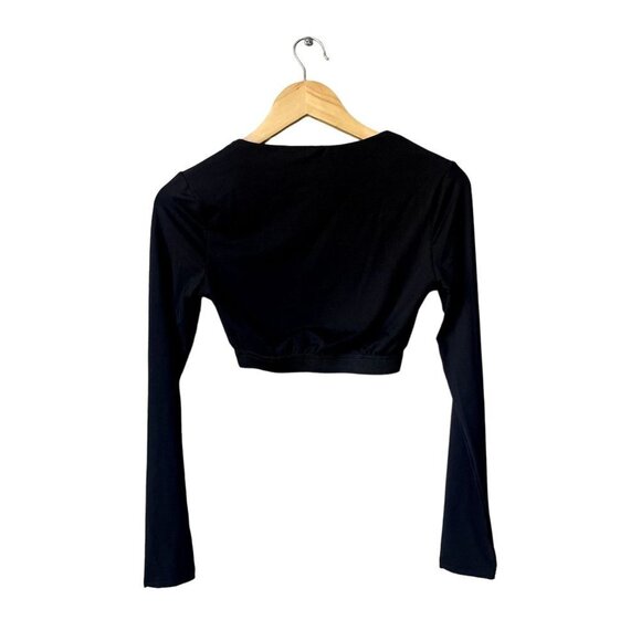 Superdown Crop Long Sleeve Black Revolve Sz S Plunging V Neck Reia Buckle Top - Picture 5 of 8